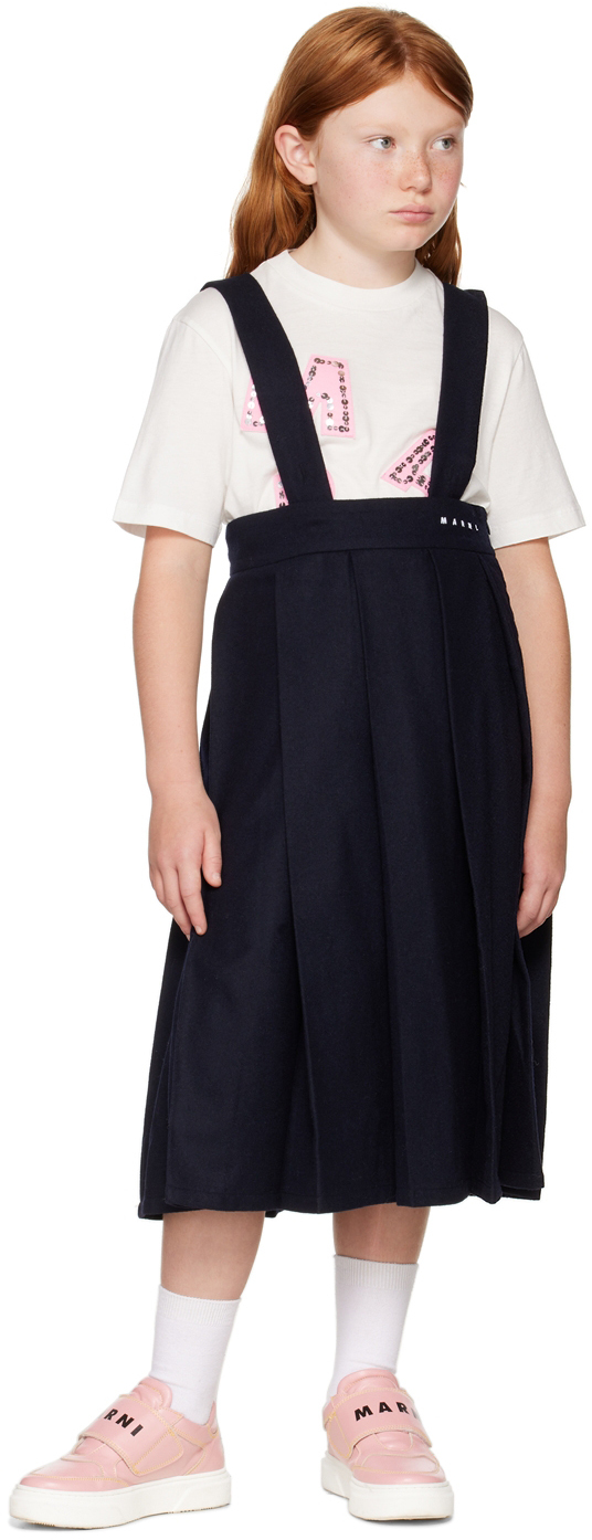 Marni Kids Navy Pleated Skirt In 0m803