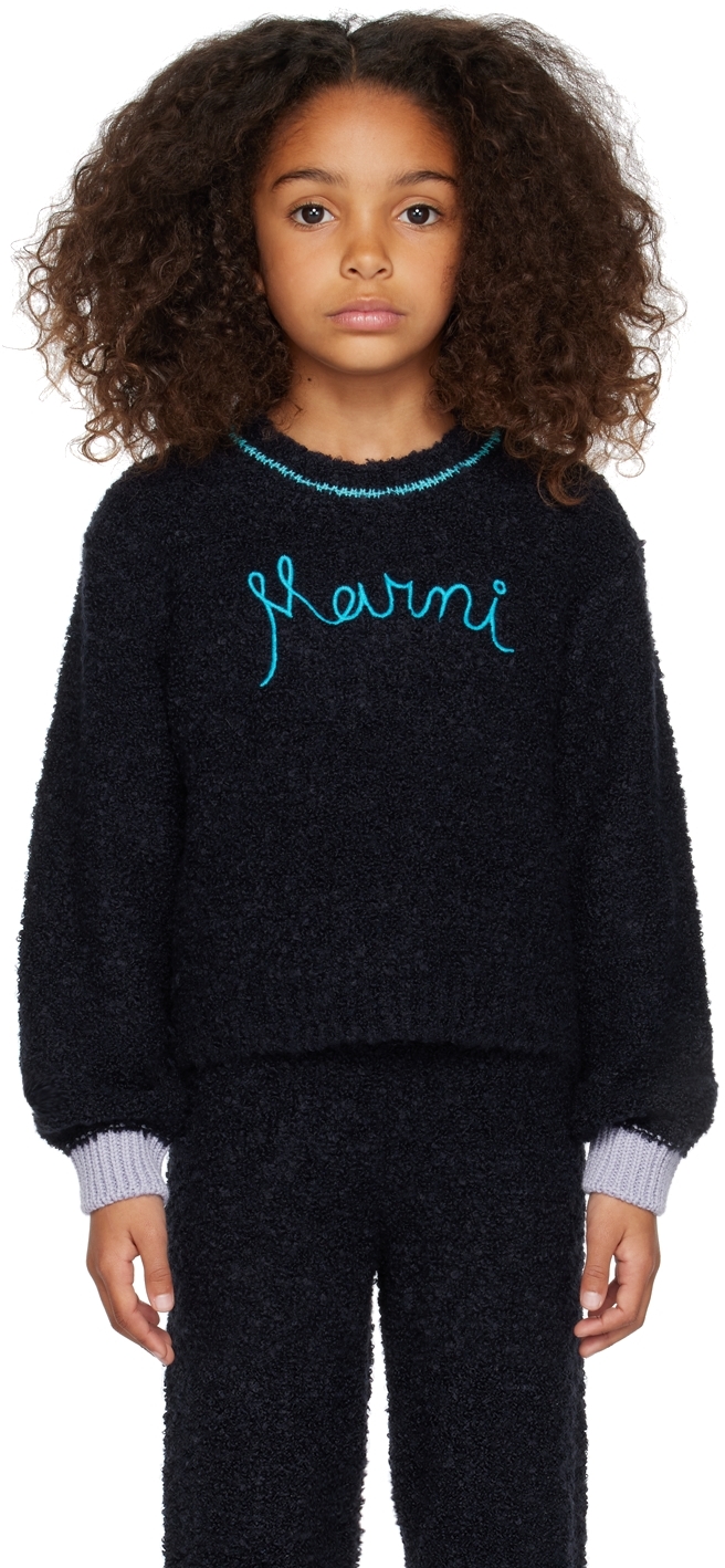 Shop Marni Kids Navy Embroidered Sweater In 0m803