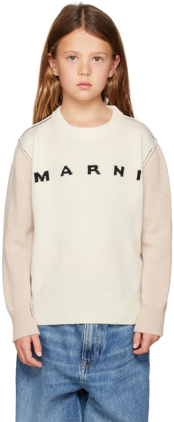 Marni Kids Off-white Colorblocked Sweater In 0m101