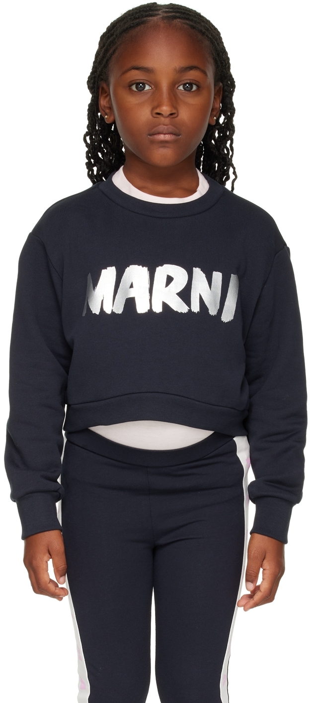 Marni Kids Navy Logo Sweatshirt In 0m803