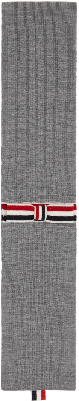 Thom Browne Striped Bow Double-face Wool Scarf In 055 Grey
