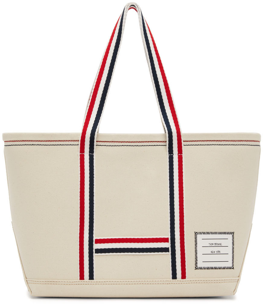 Thom Browne - Off White Double Face Cotton Canvas Medium Tool Tote Bag - One Size - White - Male
