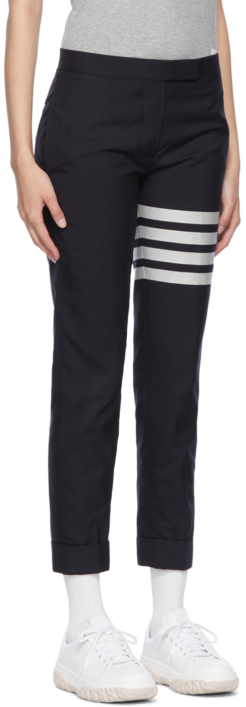 Thom Browne 4-bar Print Straight-leg Trousers In 415 Navy