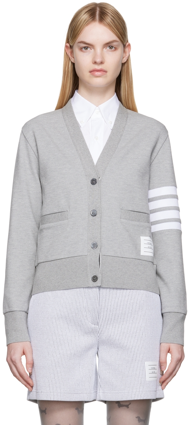 Thom Browne Cotton Gray 4-bar Cardigan Womens Clothing Jumpers and knitwear Cardigans 