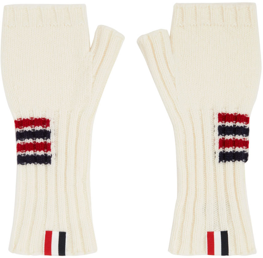 White 4-Bar Fingerless Gloves