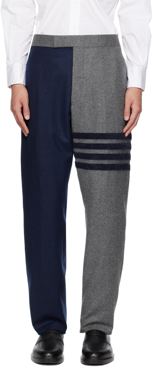 Gray & Navy 4-Bar Trousers