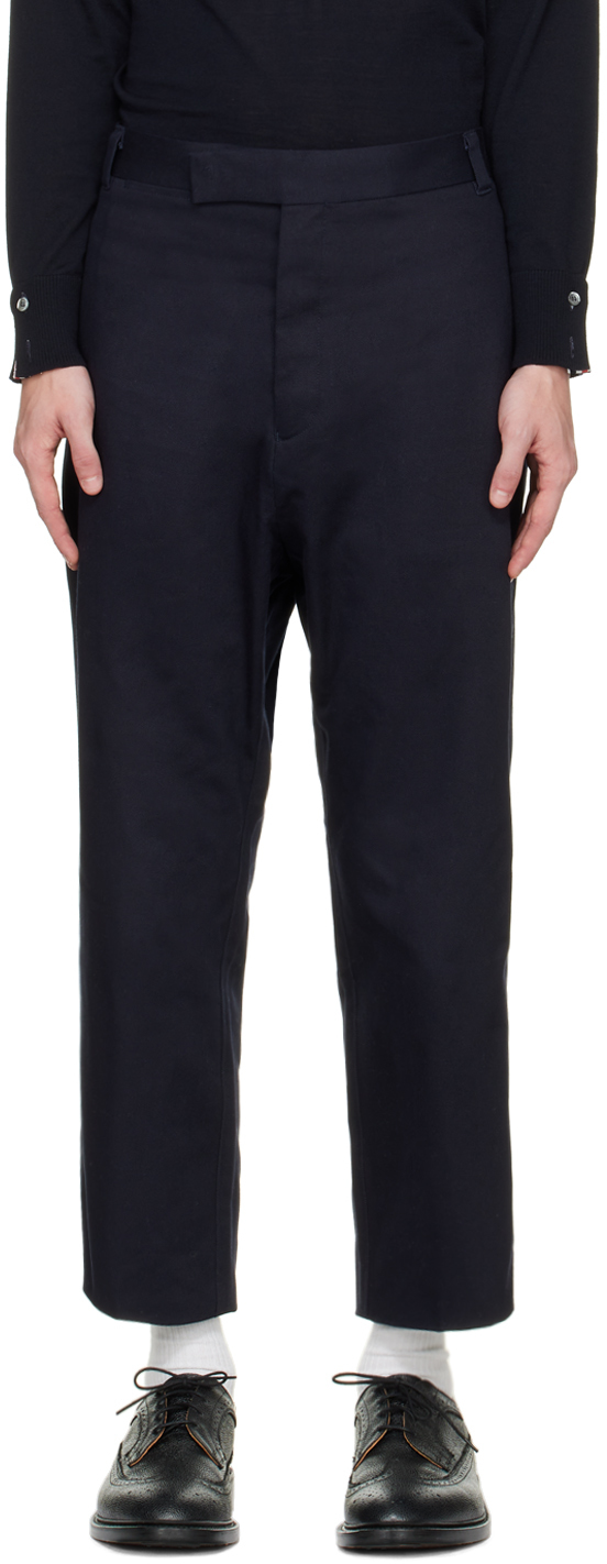 Thom Browne: Navy Straight Leg Trousers | SSENSE