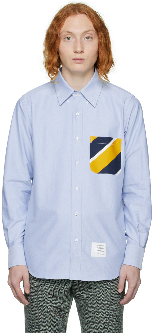Thom Browne Blue Spread Collar Shirt In 480 Light Blue