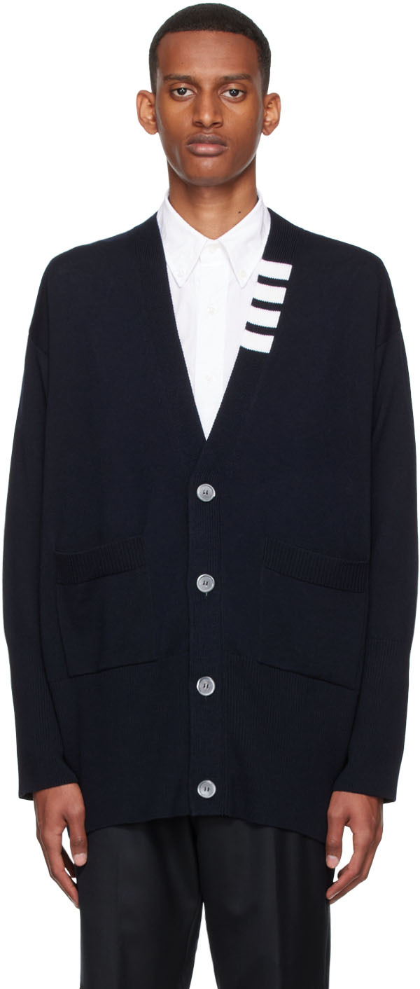 Thom Browne: Navy 4-Bar Cardigan | SSENSE