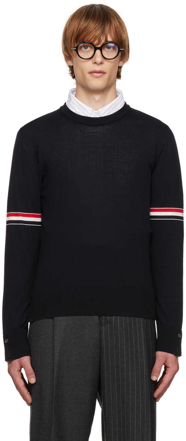 Shop Thom Browne Navy Armband Sweater In 415 Navy