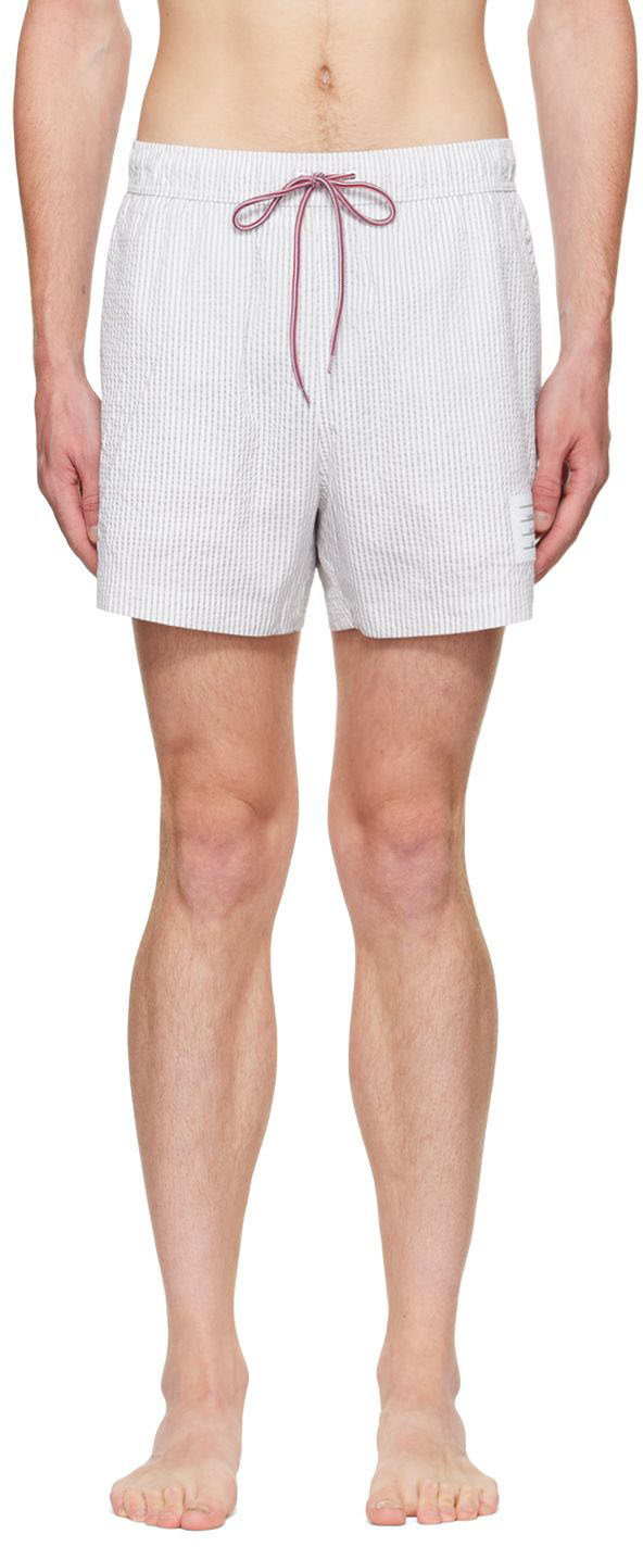 White & Gray Striped Swim Shorts