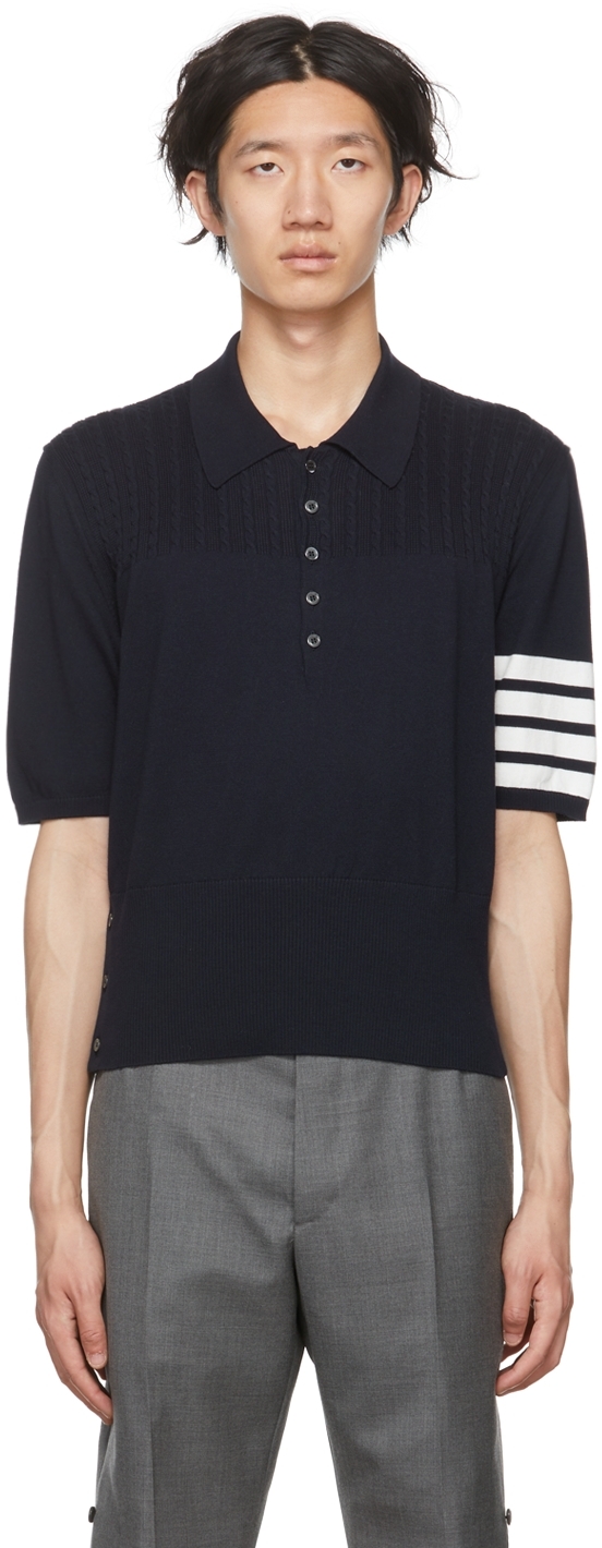 Thom Browne Navy Placket Polo