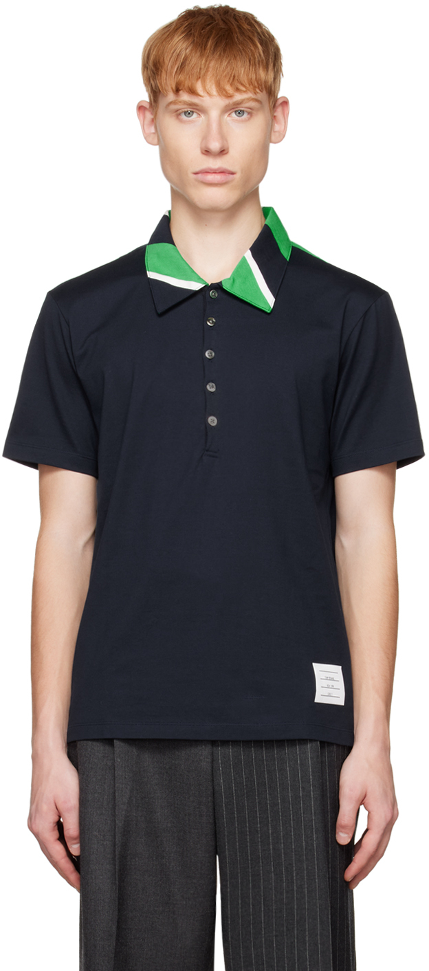 Thom Browne: Navy Five-Button Polo | SSENSE