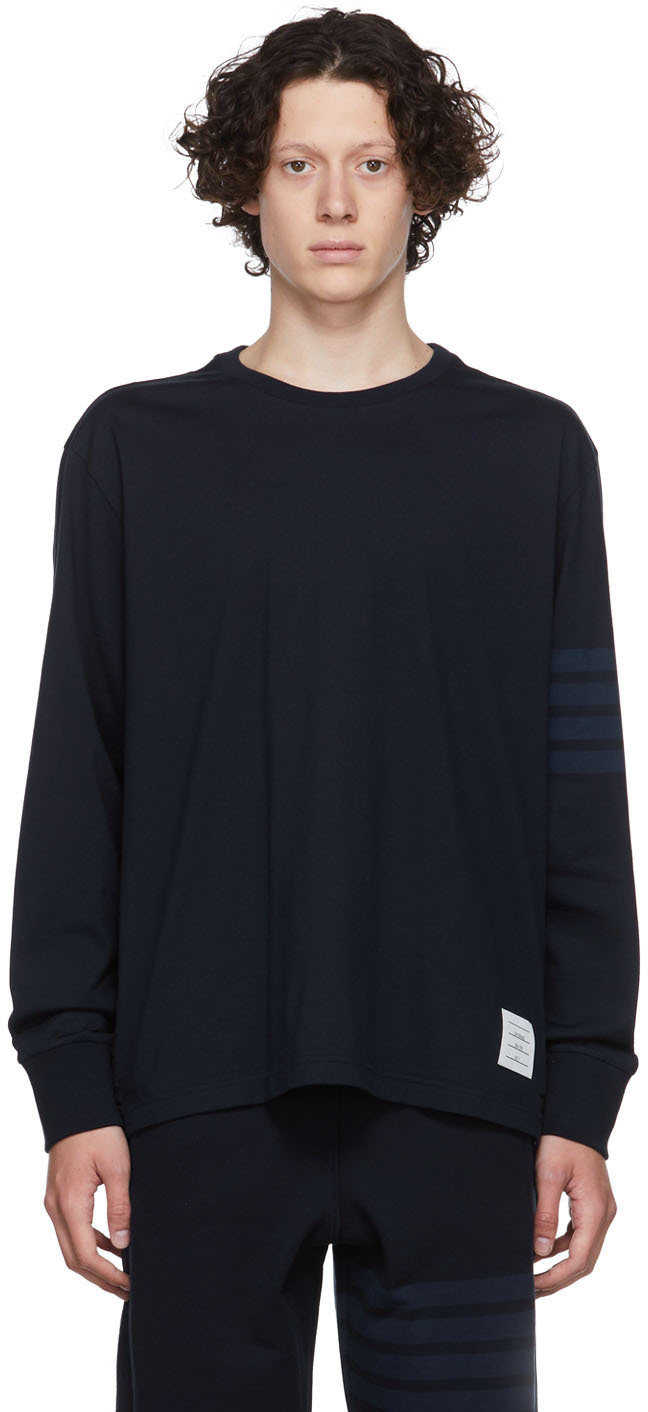 Thom Browne Navy 4-Bar Long Sleeve T-Shirt