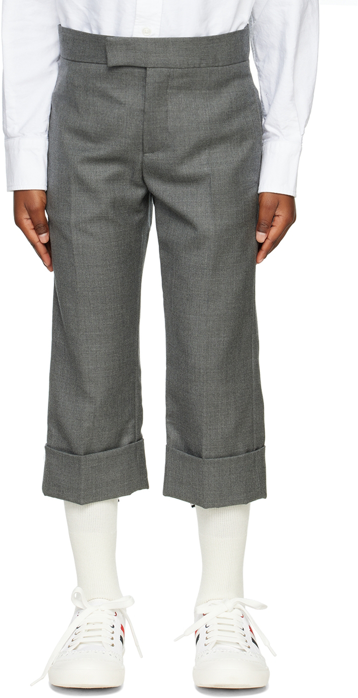 Thom Browne Kids Grey Backstrap Trousers In Med Grey 035