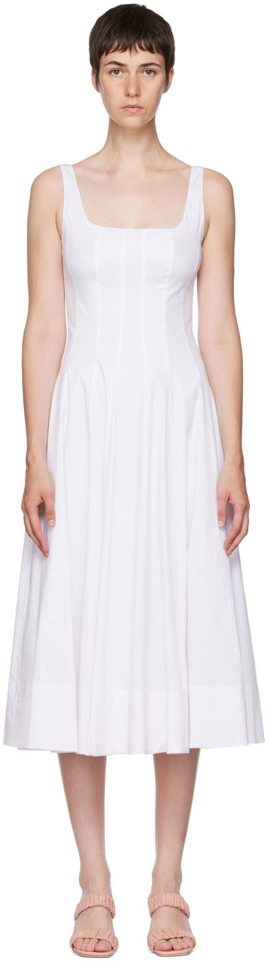 White Wells Midi Dress by Staud on Sale