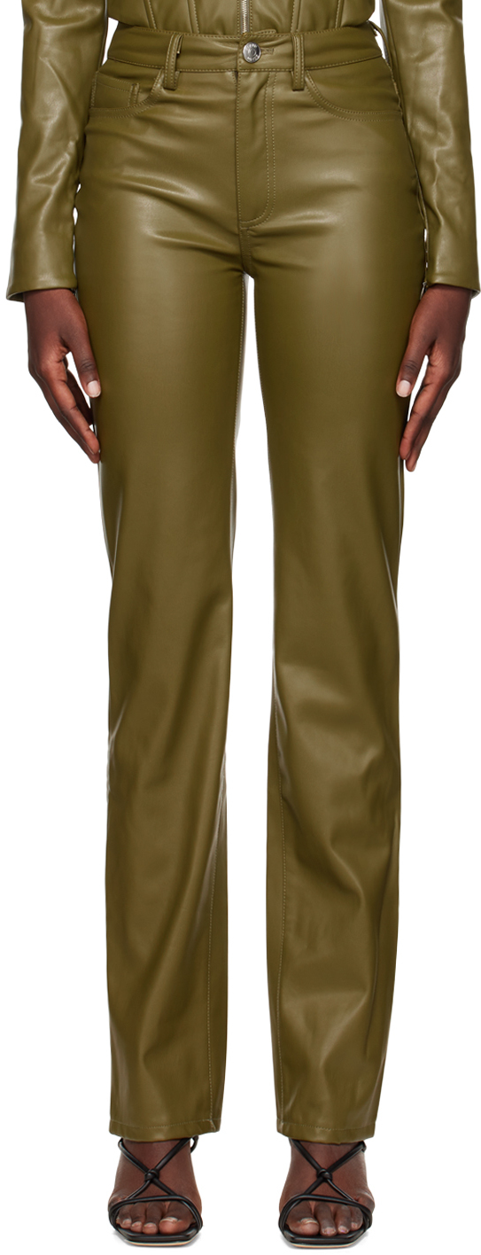 Khaki Chisel Faux-Leather Pants