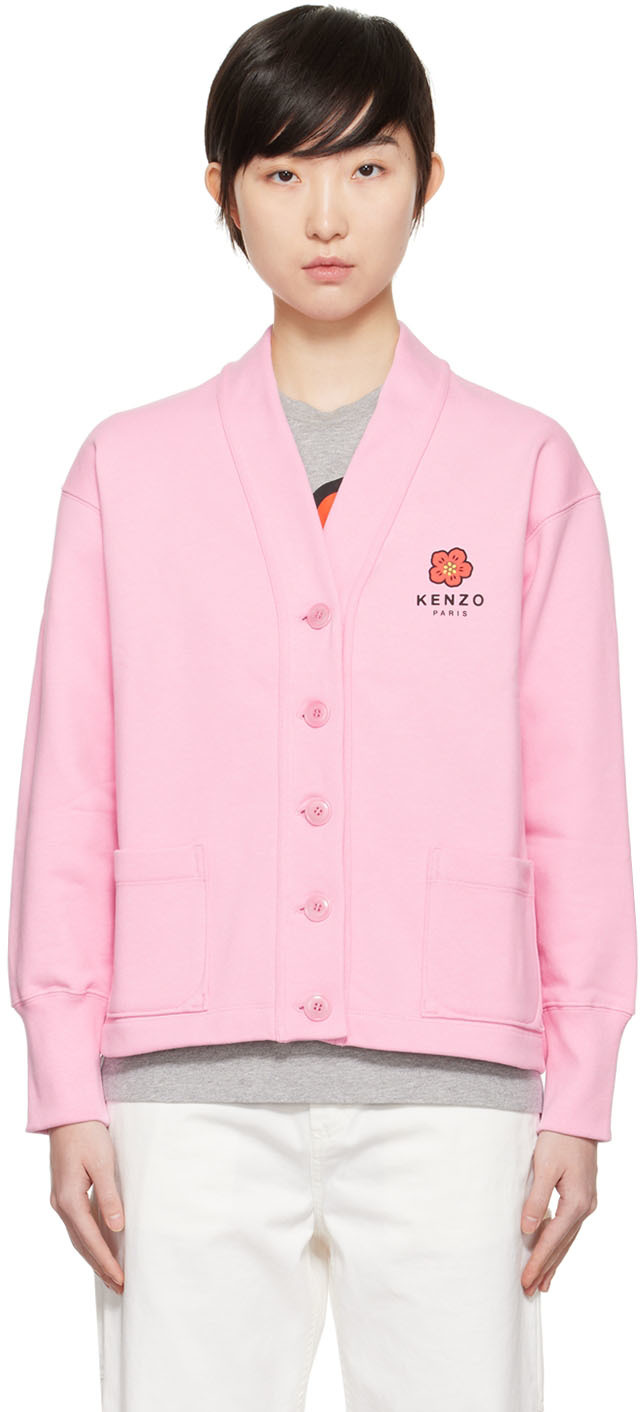 Kenzo Boke Flower-print Oversized Cardigan In Pink