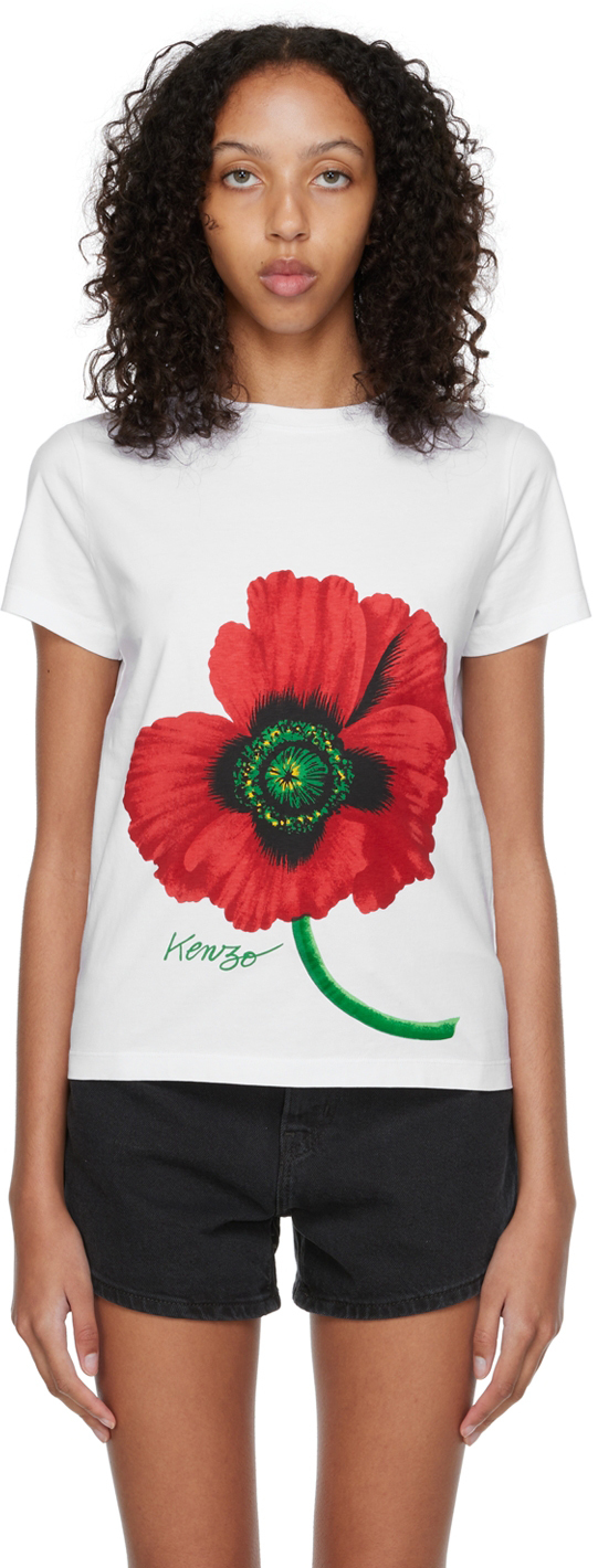 White Kenzo Paris Poppy T-Shirt