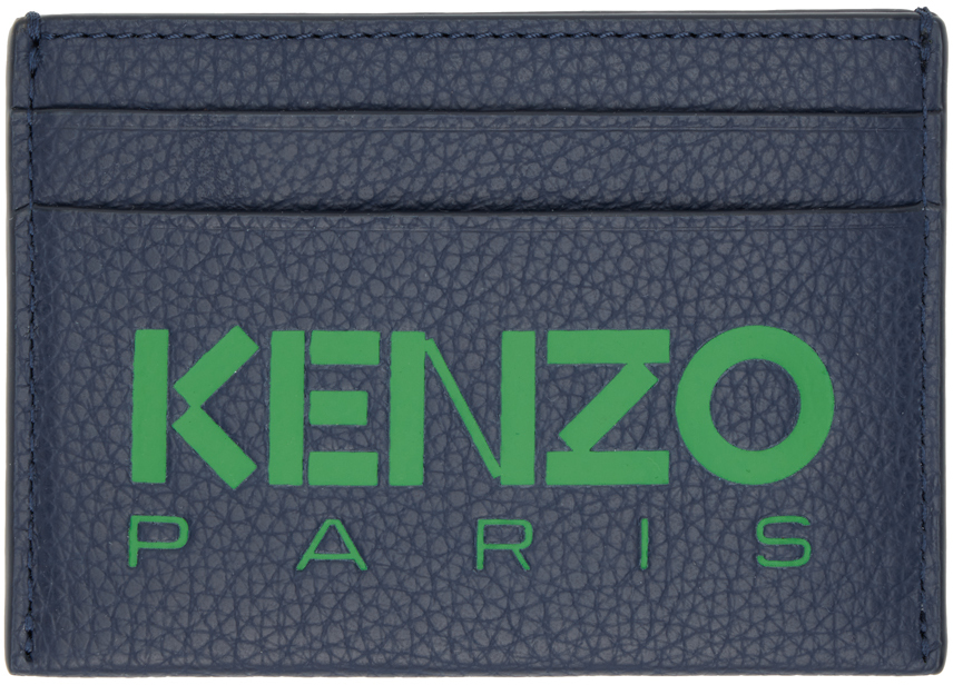 Shop Kenzo Navy Leather Cardholder In 77 - Midnight Blue