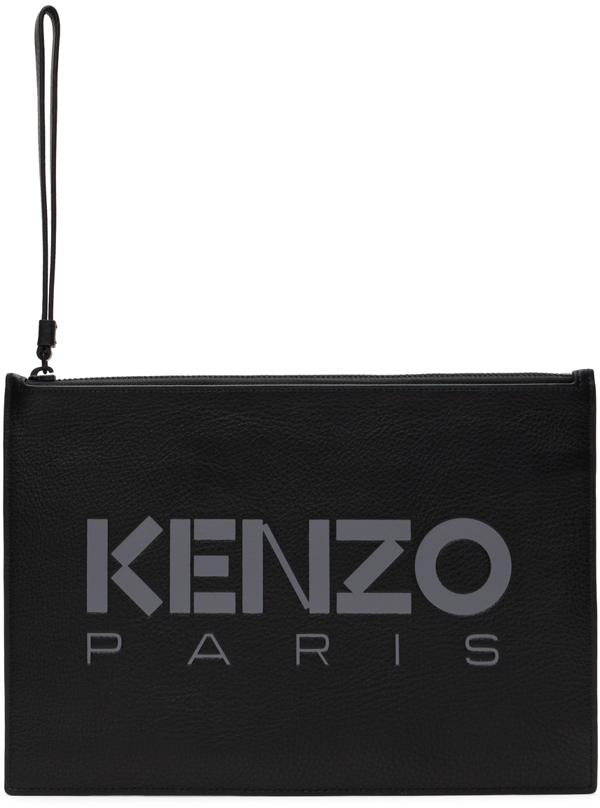 Kenzo: Black Large Leather Pouch | SSENSE UK