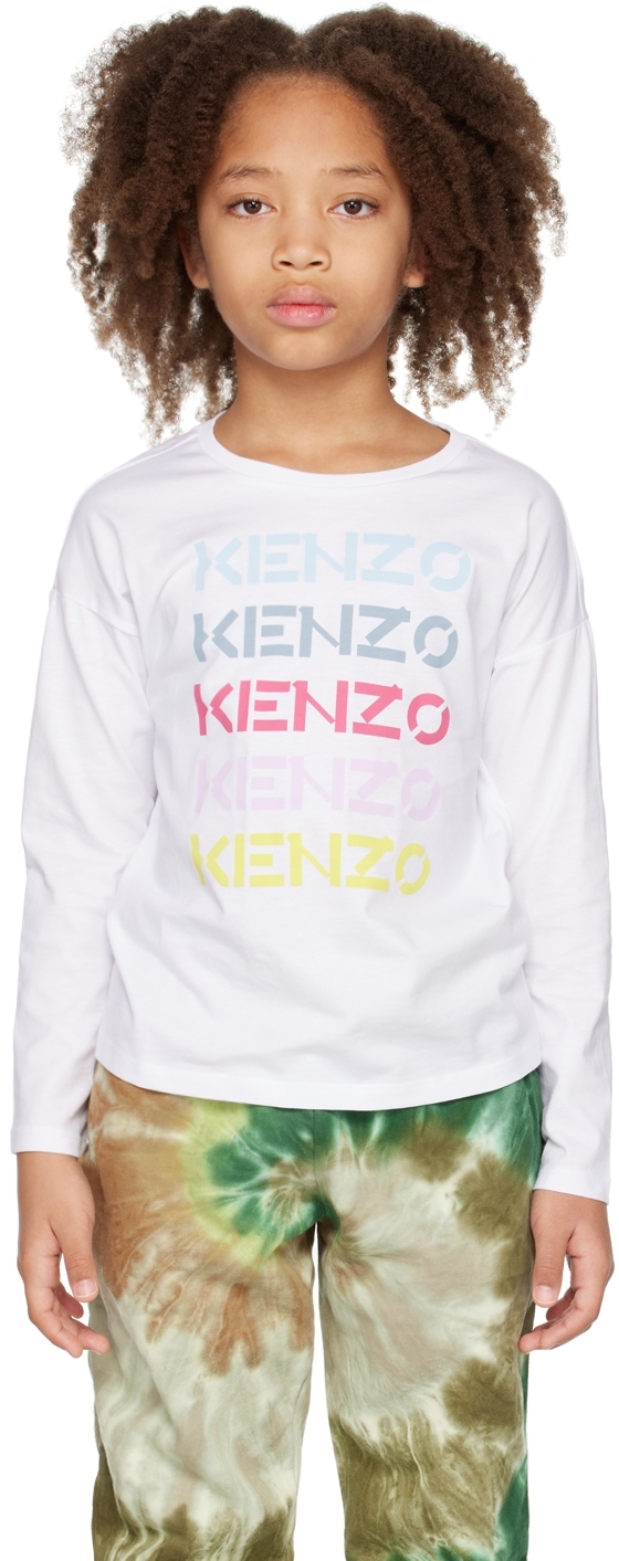 Kenzo Kids White  Paris Long Sleeve T-shirt In 10p White