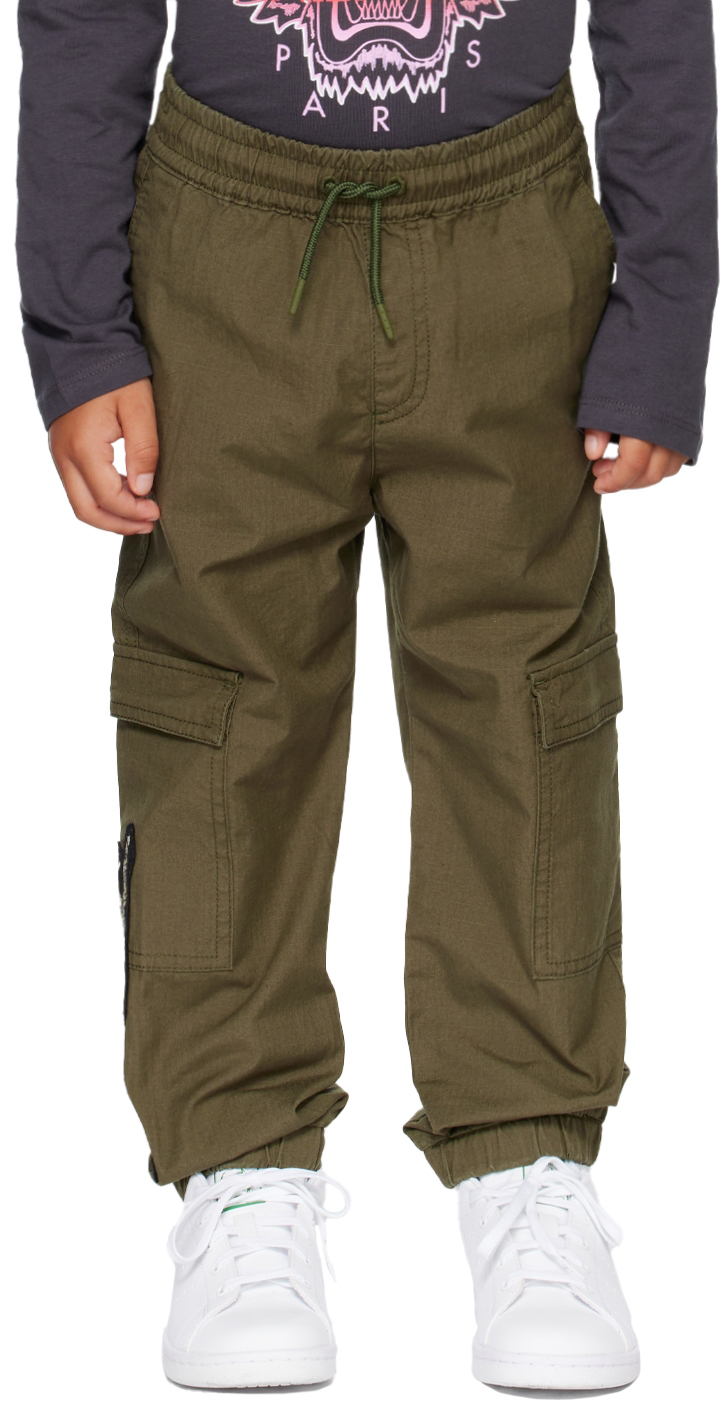 Kids Khaki Embroidered Patch Cargo Pants by Kenzo on Sale