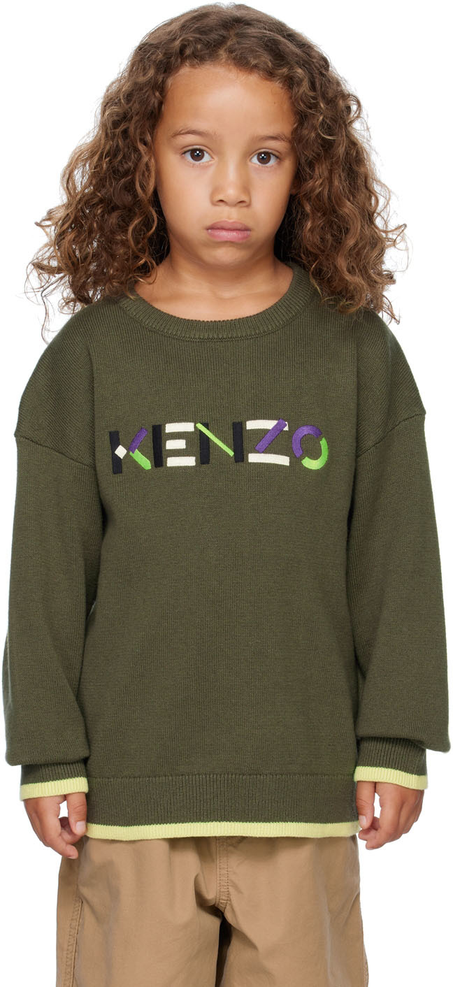 Kenzo Kids Khaki Logo Sweater In 655 Khaki