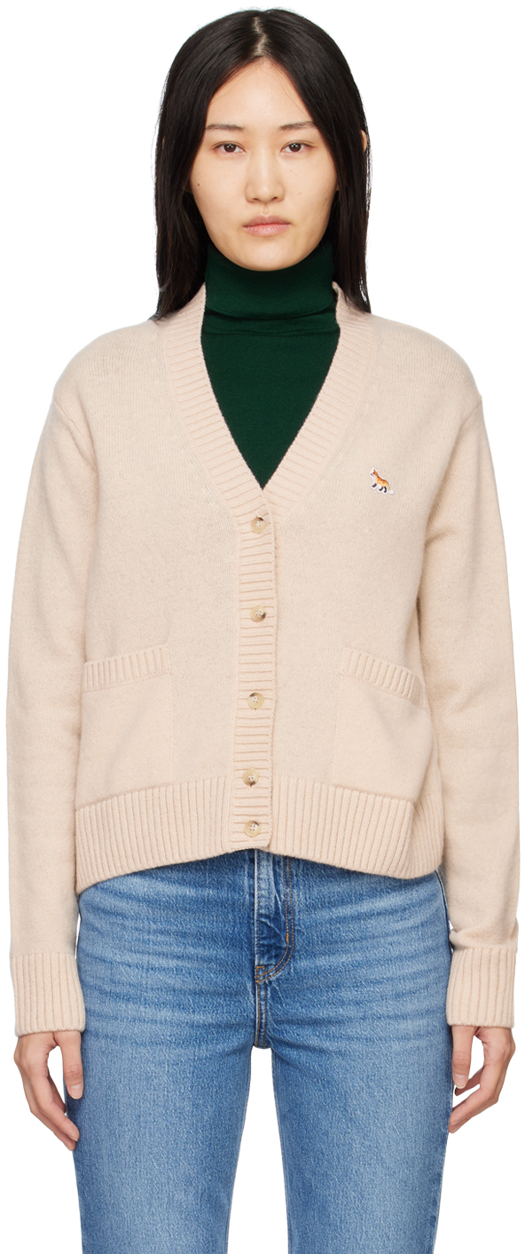 Maison Kitsuné: Beige Baby Fox Patch Boxy Cardigan | SSENSE