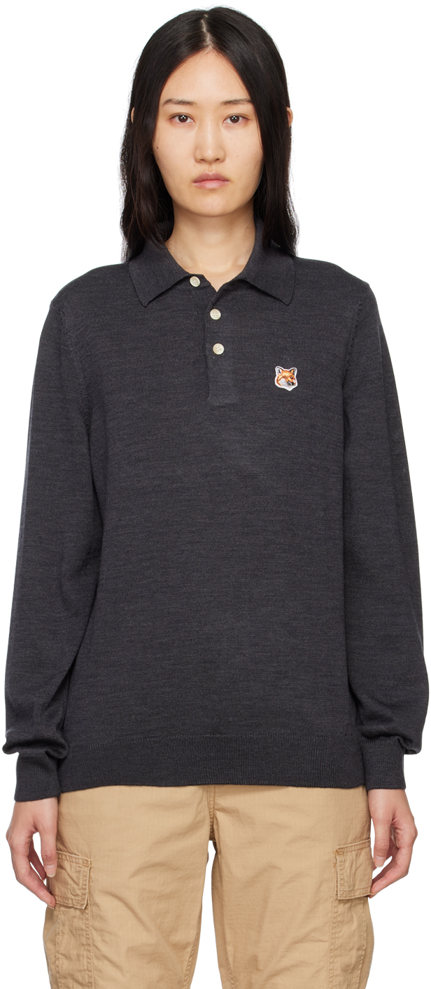 Maison Kitsuné: Gray Fox Head Patch Polo | SSENSE