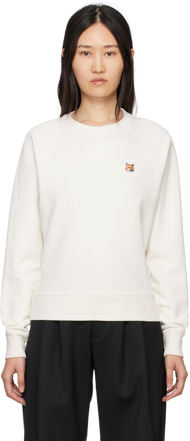 Shop Maison Kitsuné Off-white Fox Head Adjusted Sweatshirt In P700 Ecru