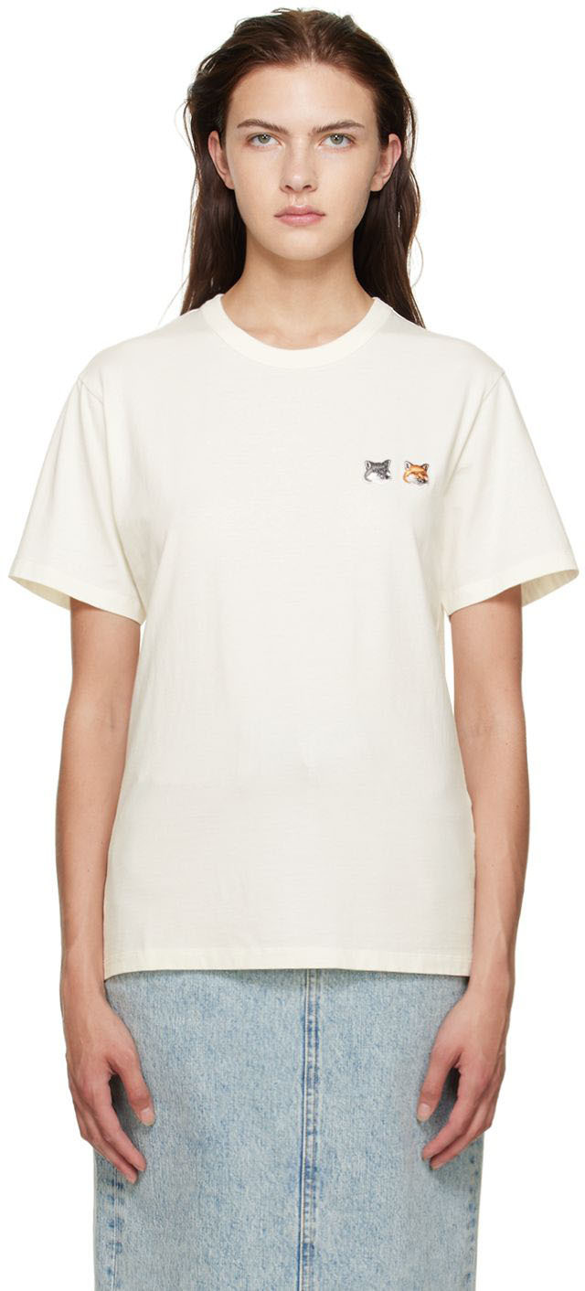 Maison Kitsuné: オフホワイト ダブルフォックスヘッド Tシャツ