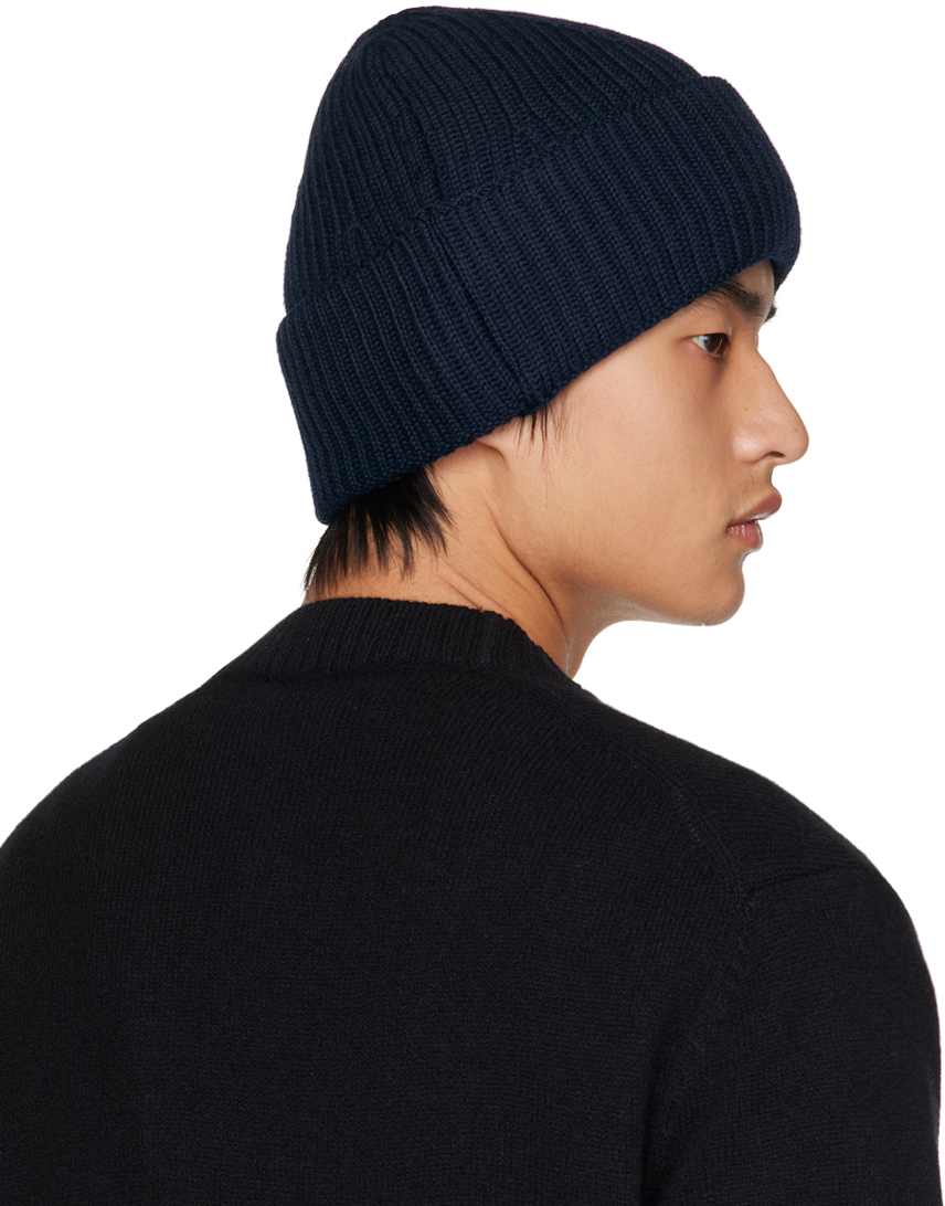 Maison Kitsuné Tricolour Fox-patch Ribbed-wool Beanie Hat In P480 Navy