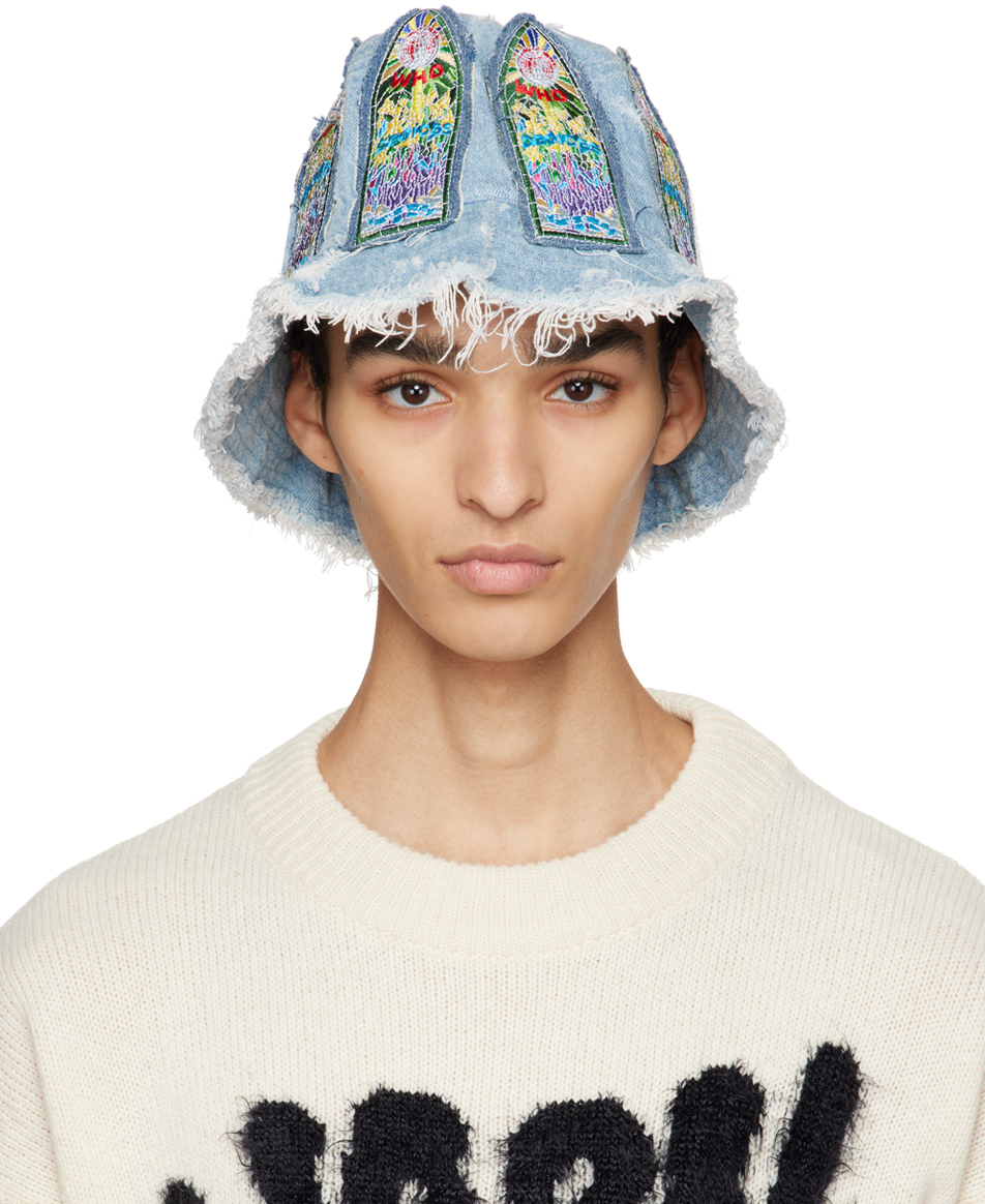 Who Decides War by MRDR BRVDO Blue Cathedral Bucket Hat SSENSE