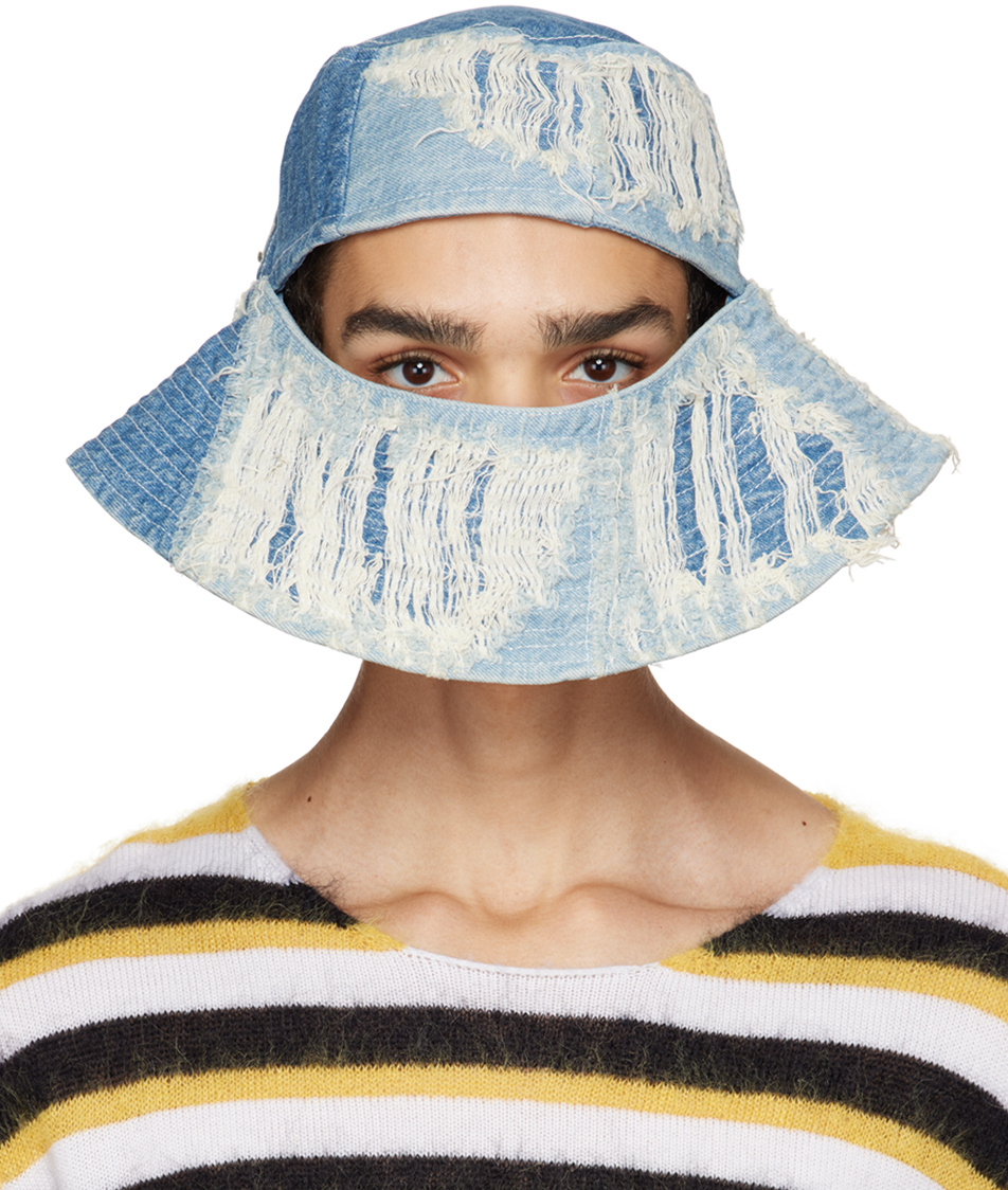 Who Decides War by MRDR BRVDO Blue Visor Bucket Hat SSENSE Canada