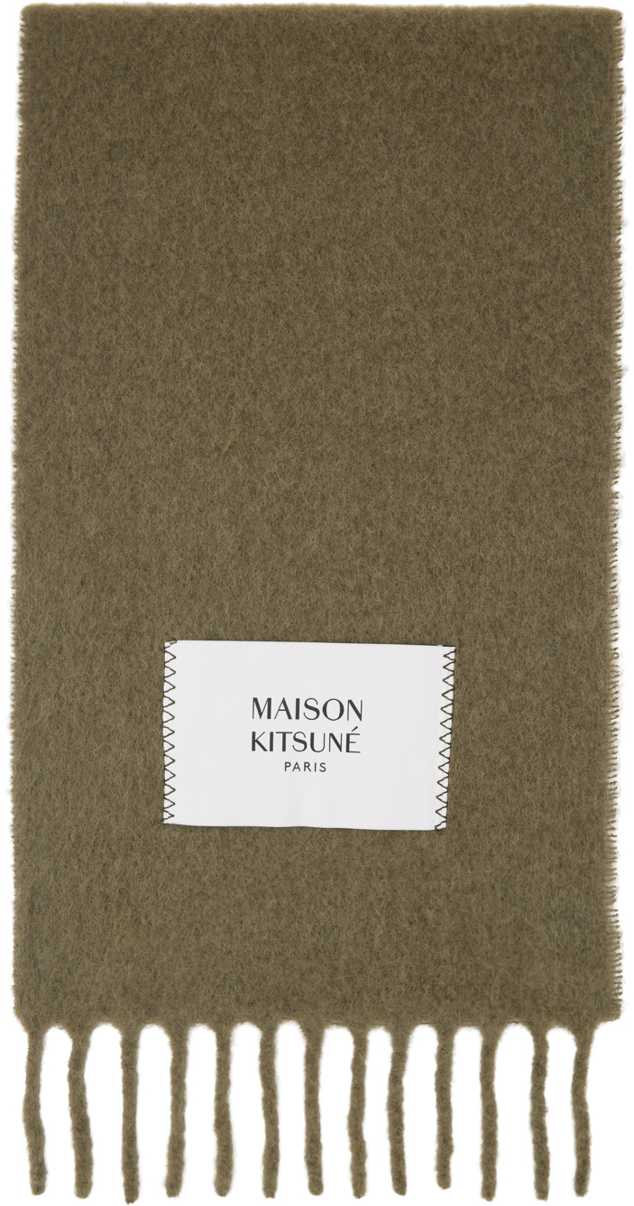 Maison Kitsuné: Khaki Fringed Scarf | SSENSE