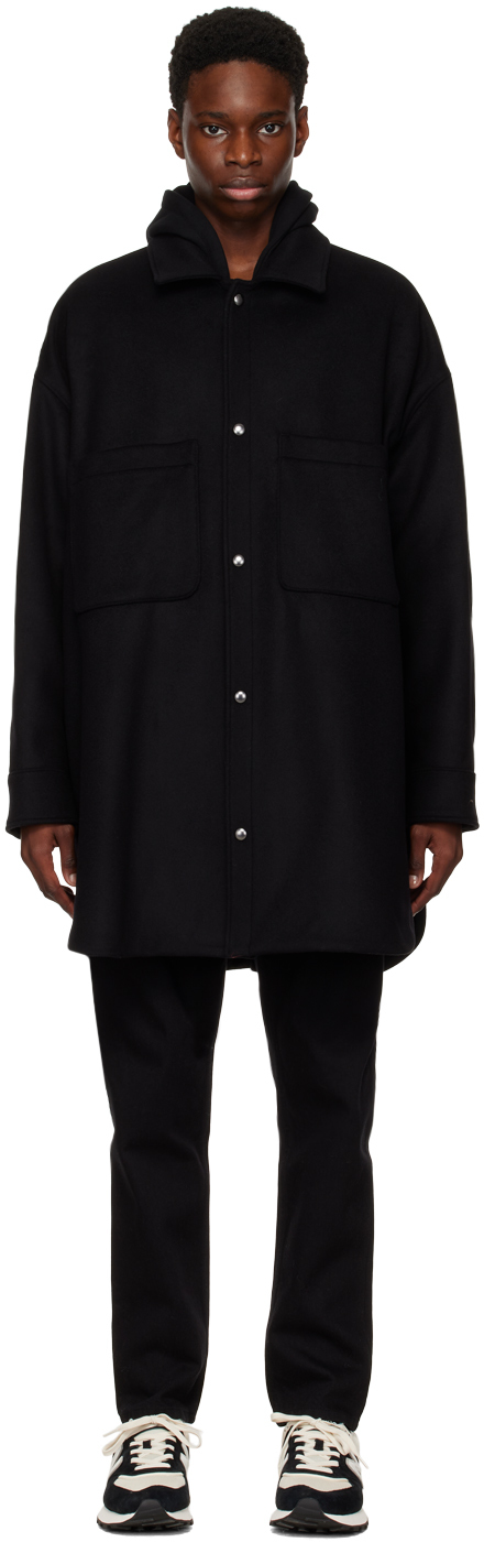 Maison Kitsuné: Black Wool Coat | SSENSE