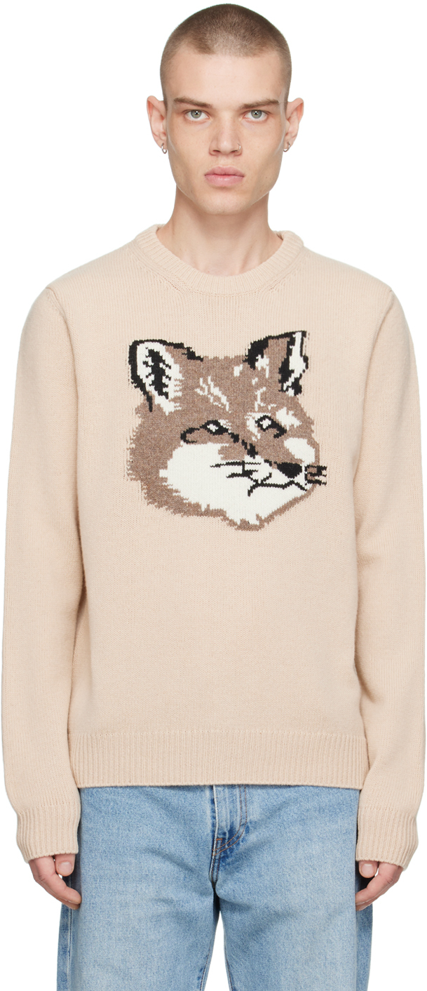Beige Big Fox Head Sweater