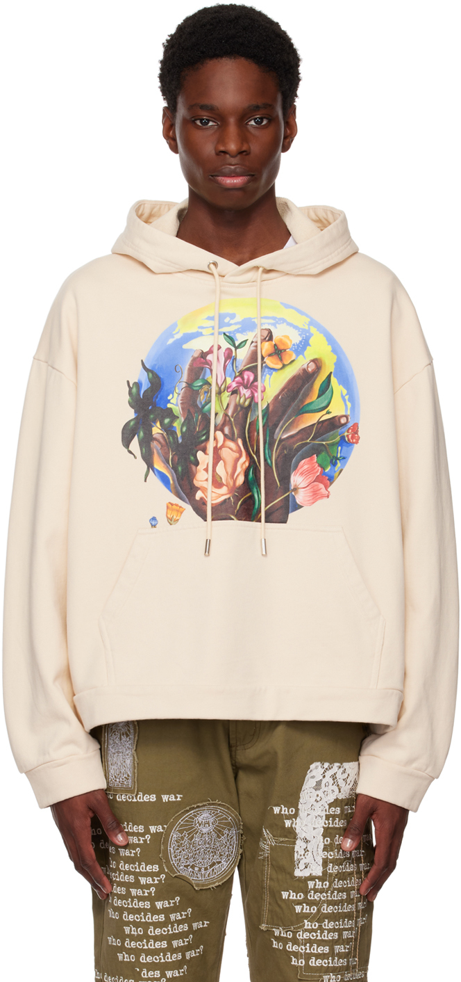 Beige Roots Of Peace Hoodie by Who Decides War by MRDR BRVDO on Sale