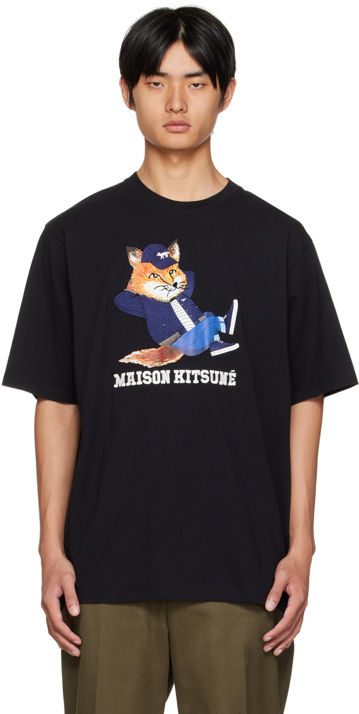 Maison Kitsuné: Black Dressed Fox T-Shirt | SSENSE Canada
