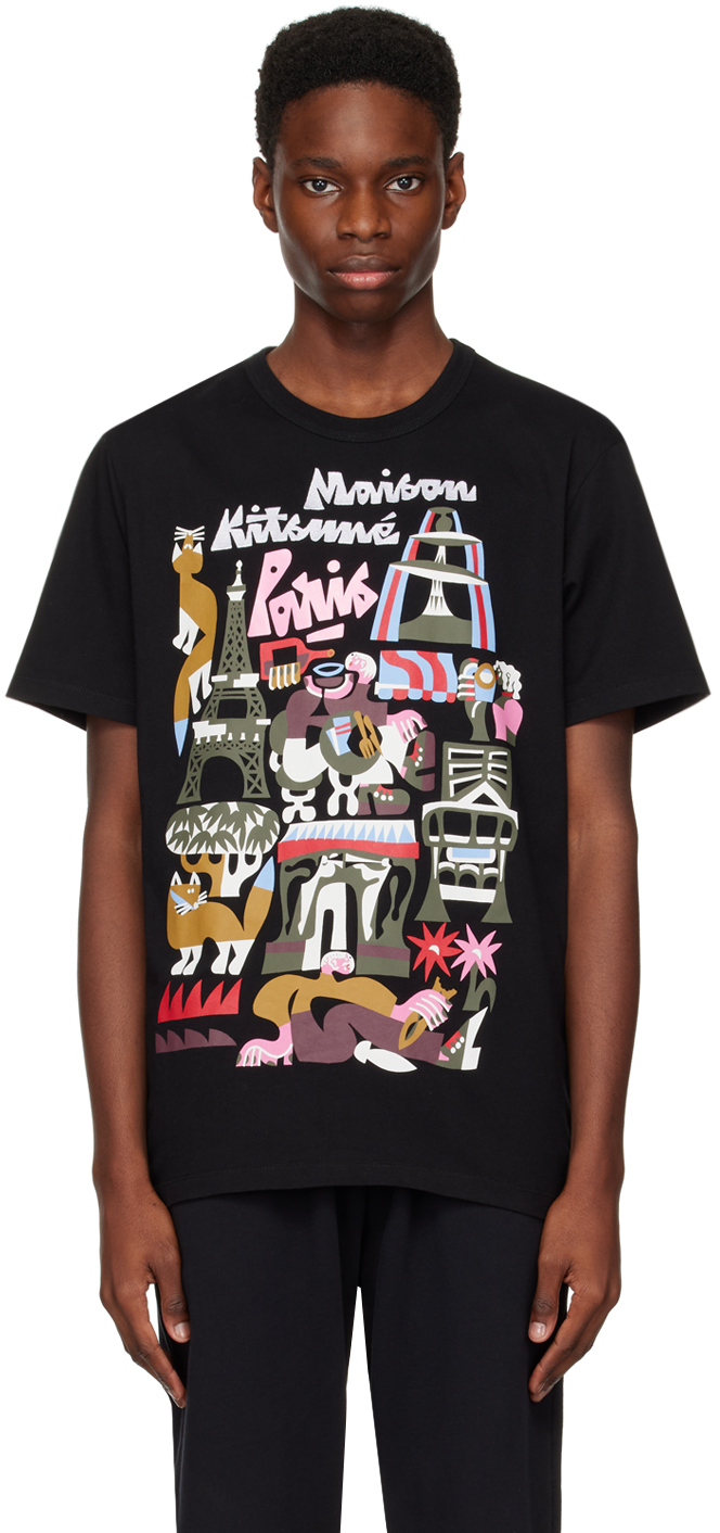 Maison Kitsuné: Black Bill Rebholz Edition 'Paris' T-Shirt | SSENSE