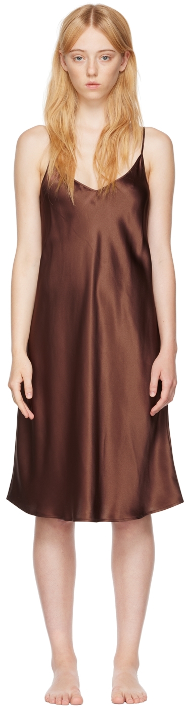 La Perla Brown Silk Midi Dress