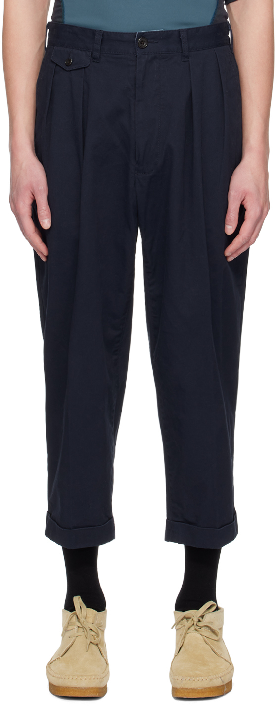 Navy Pleated Trousers by BEAMS PLUS on Sale
