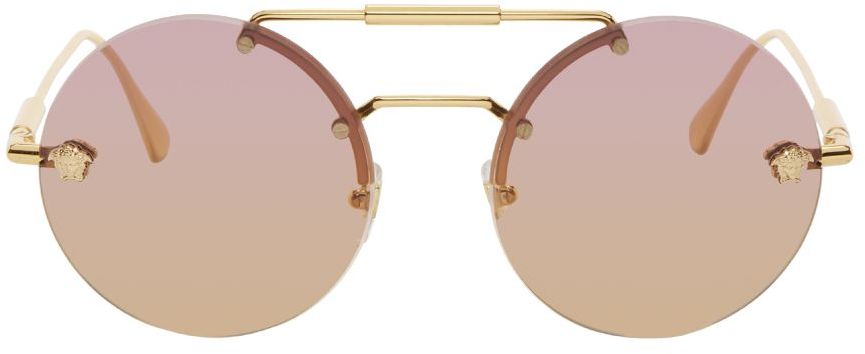 Versace Gold Rimless Round Sunglasses