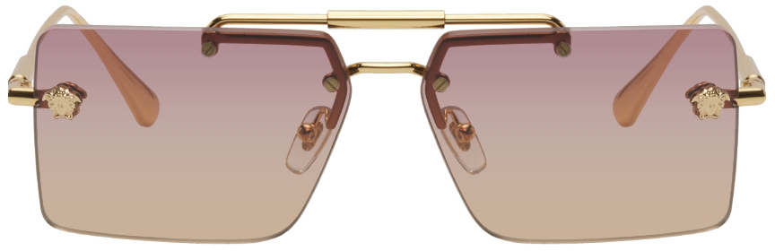 Versace Gold Rectangular Sunglasses