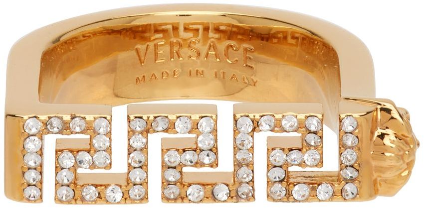 Versace Gold Crystal Greca Bar Ring In 4j090  Gold-c