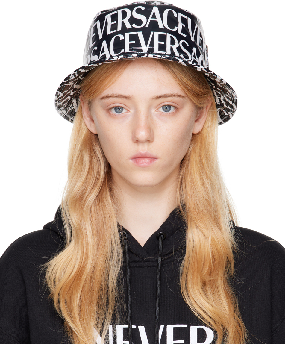 Shop Versace Black Allover Bucket Hat In 5b040 Black+white