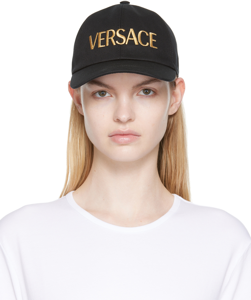 Black & Gold Embroidered Logo Cap SSENSE Women Accessories Headwear Caps 