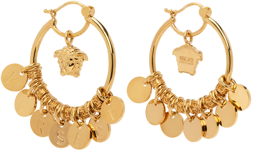 Versace Gold Dangling Medusa Hoop Earrings