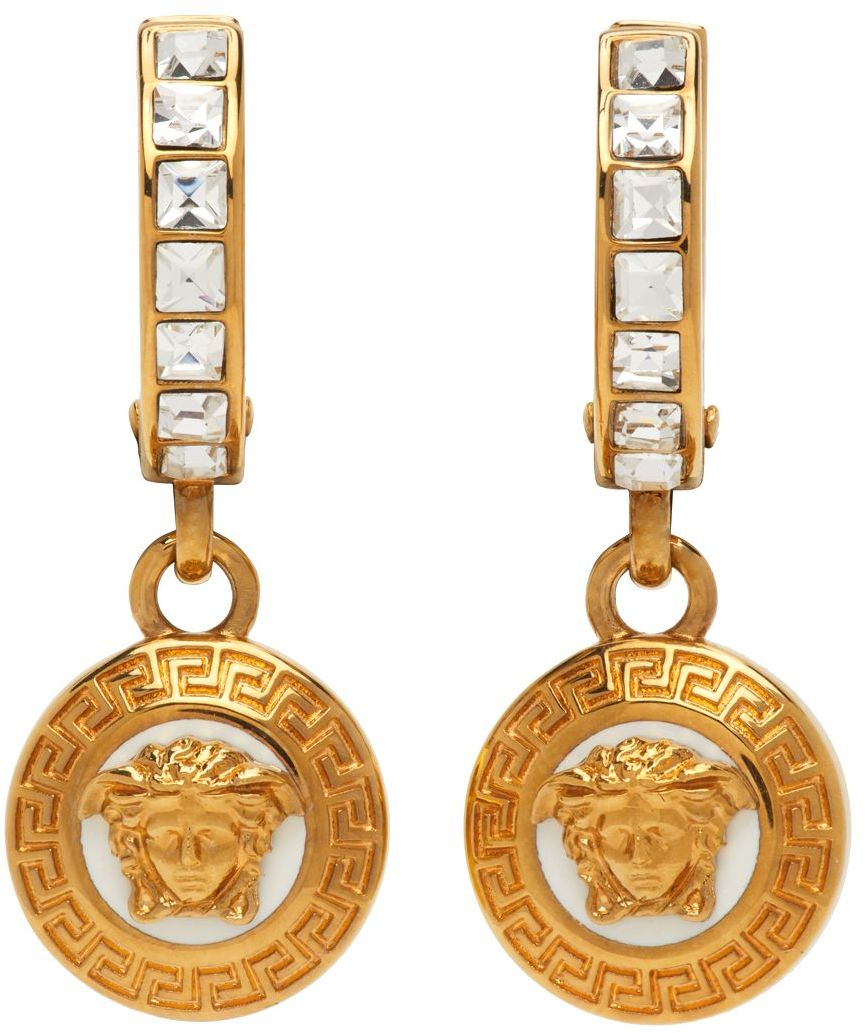Civiel commentator Chip Versace: Gold Crystal Medusa Earrings | SSENSE